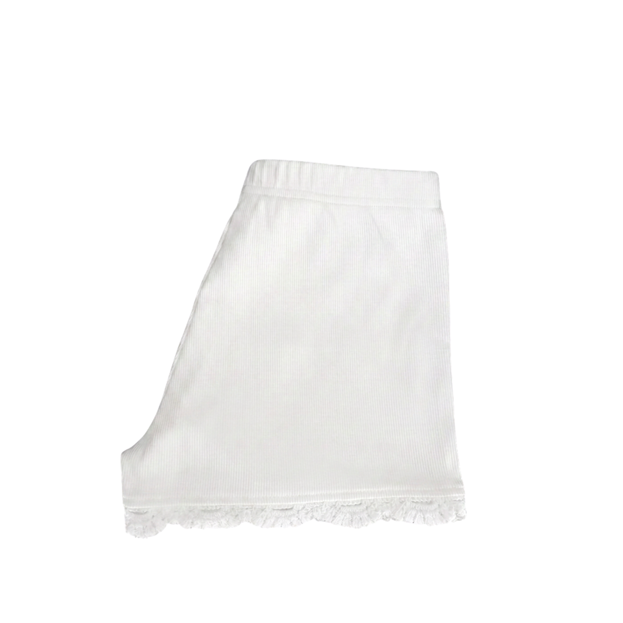 Aubrey Knit Shorts – lace trim detail flat lay – Solfuse